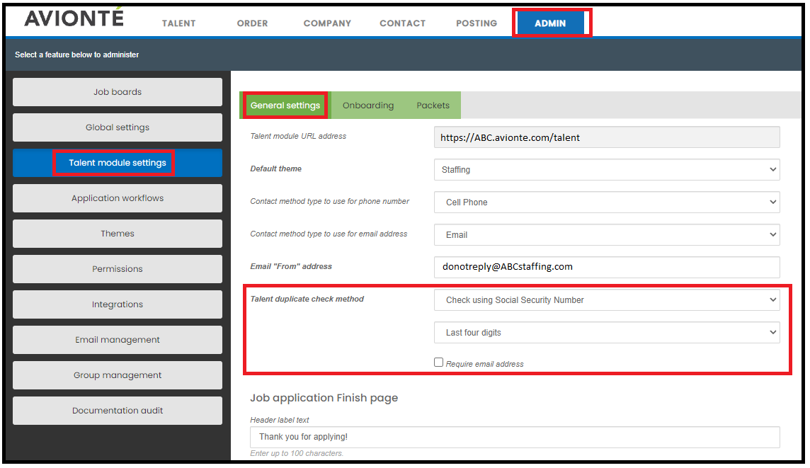 Talent duplicate check method field