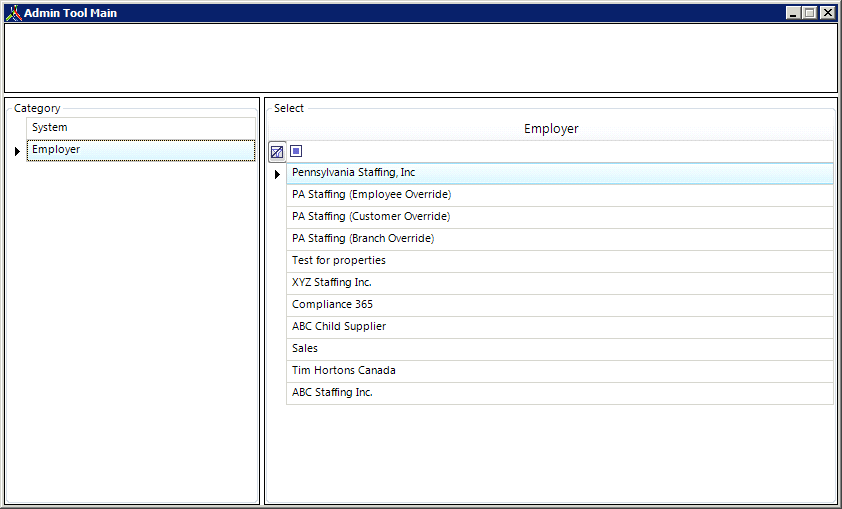 Employer selection screen