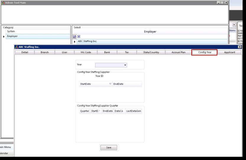 Config Year tab