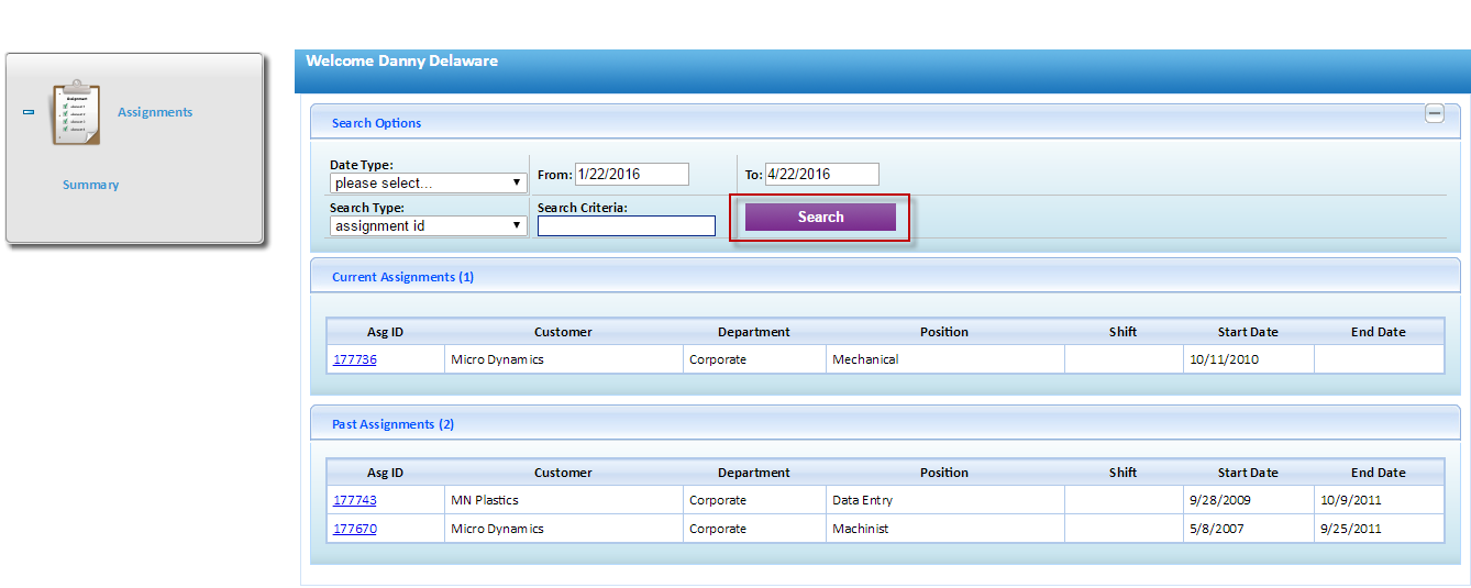 Assignment search criteria