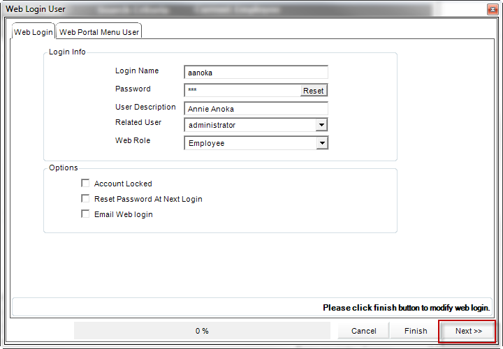 Web Login wizard next step