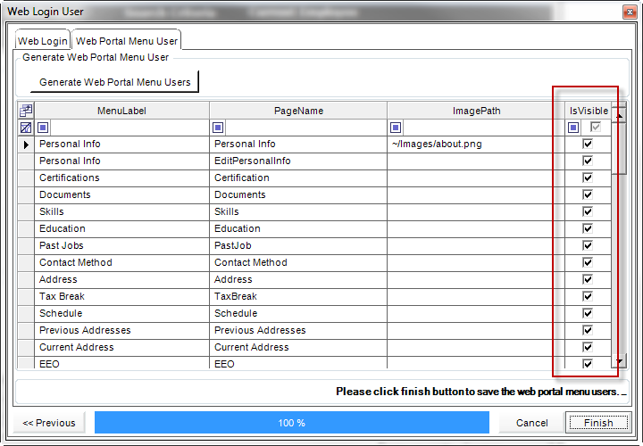 IsVisible checkboxes