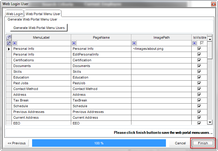 Web Login wizard Finish