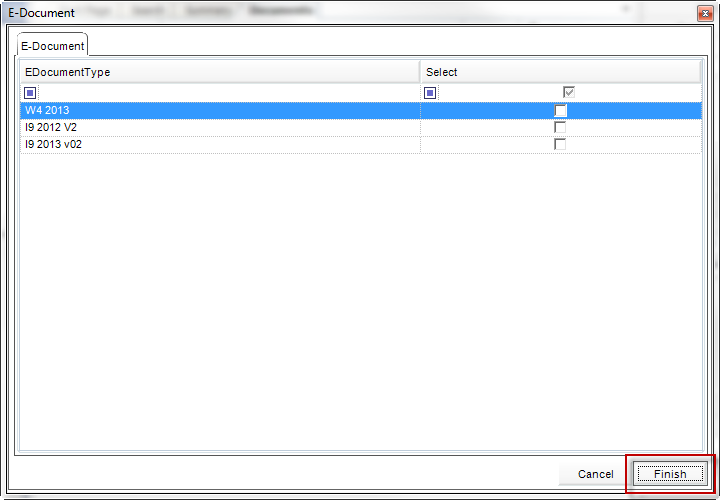 E-Document wizard Finish