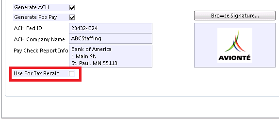 Bank tax recalculation settings