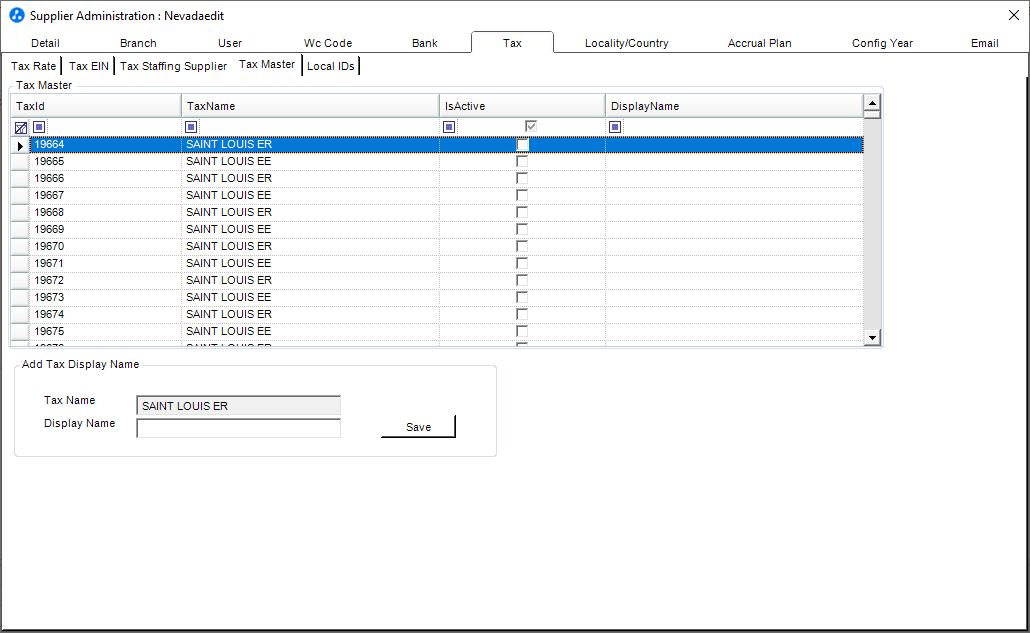 Tax Master tab