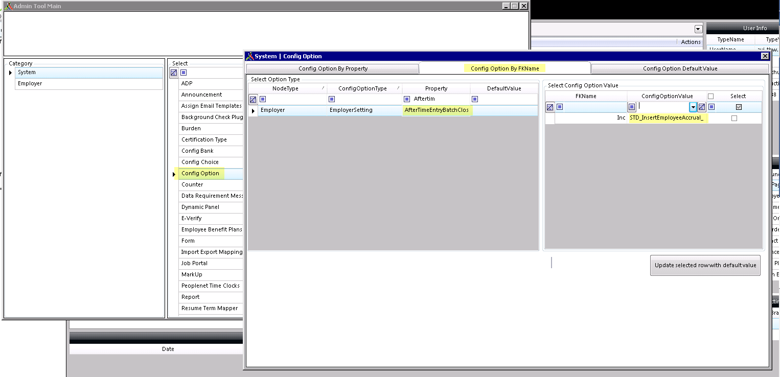 Config Option screen