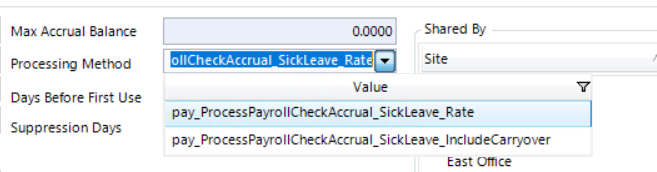 Processing Method dropdown