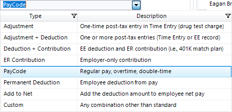 Transaction Type drop-down showing available types