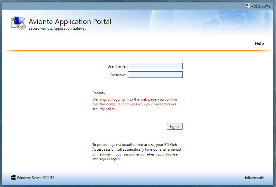 Login screen