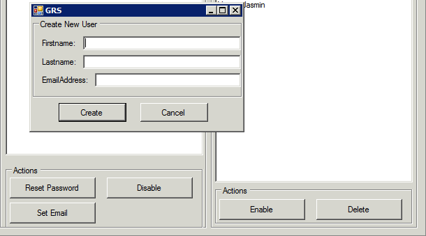 Create New User window