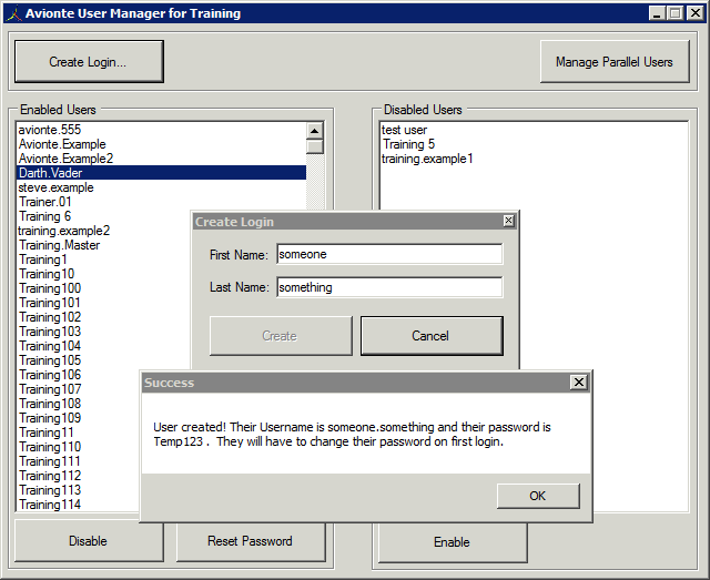 Creation confirmation dialog