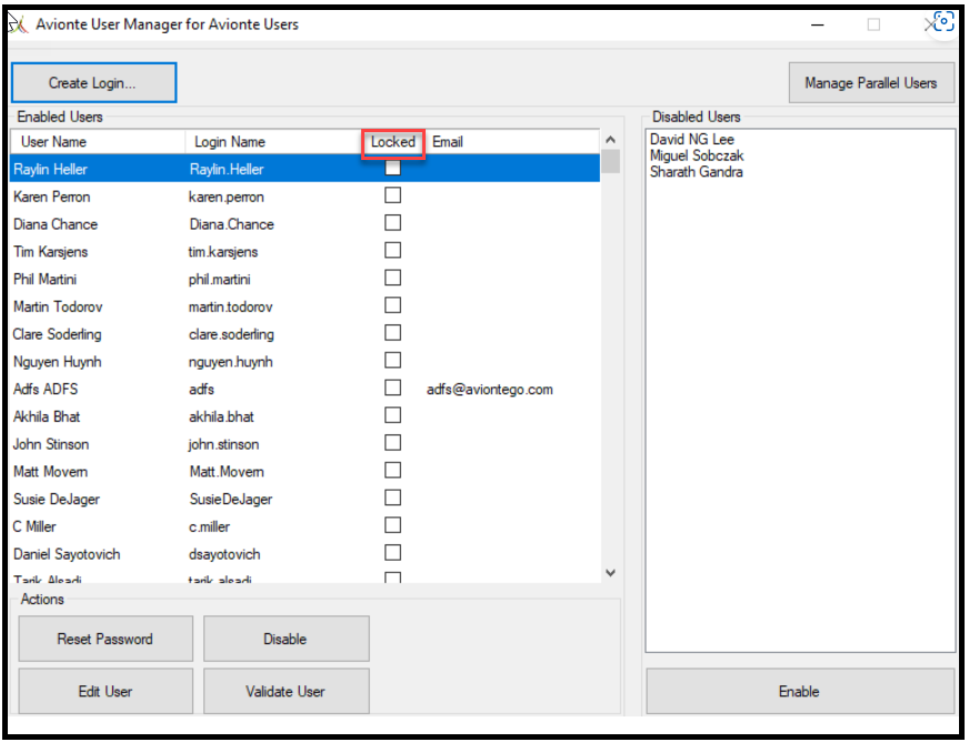 Locked account checkbox indicator