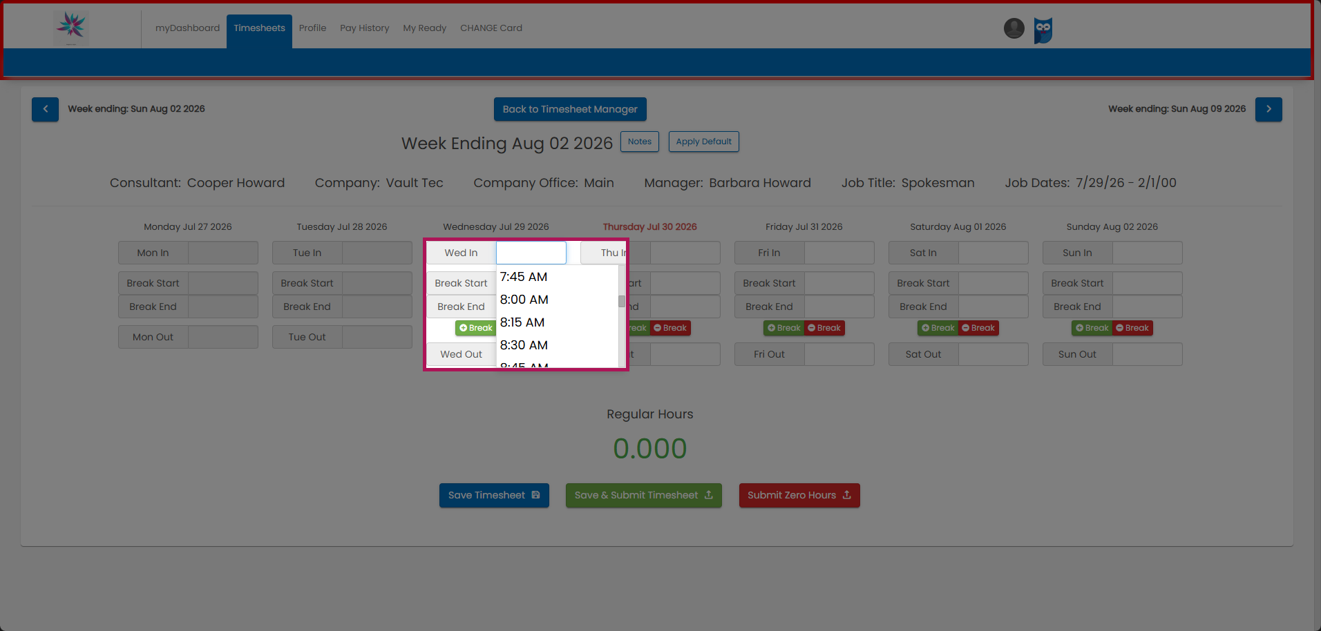 Typing a time to filter the drop-down results
