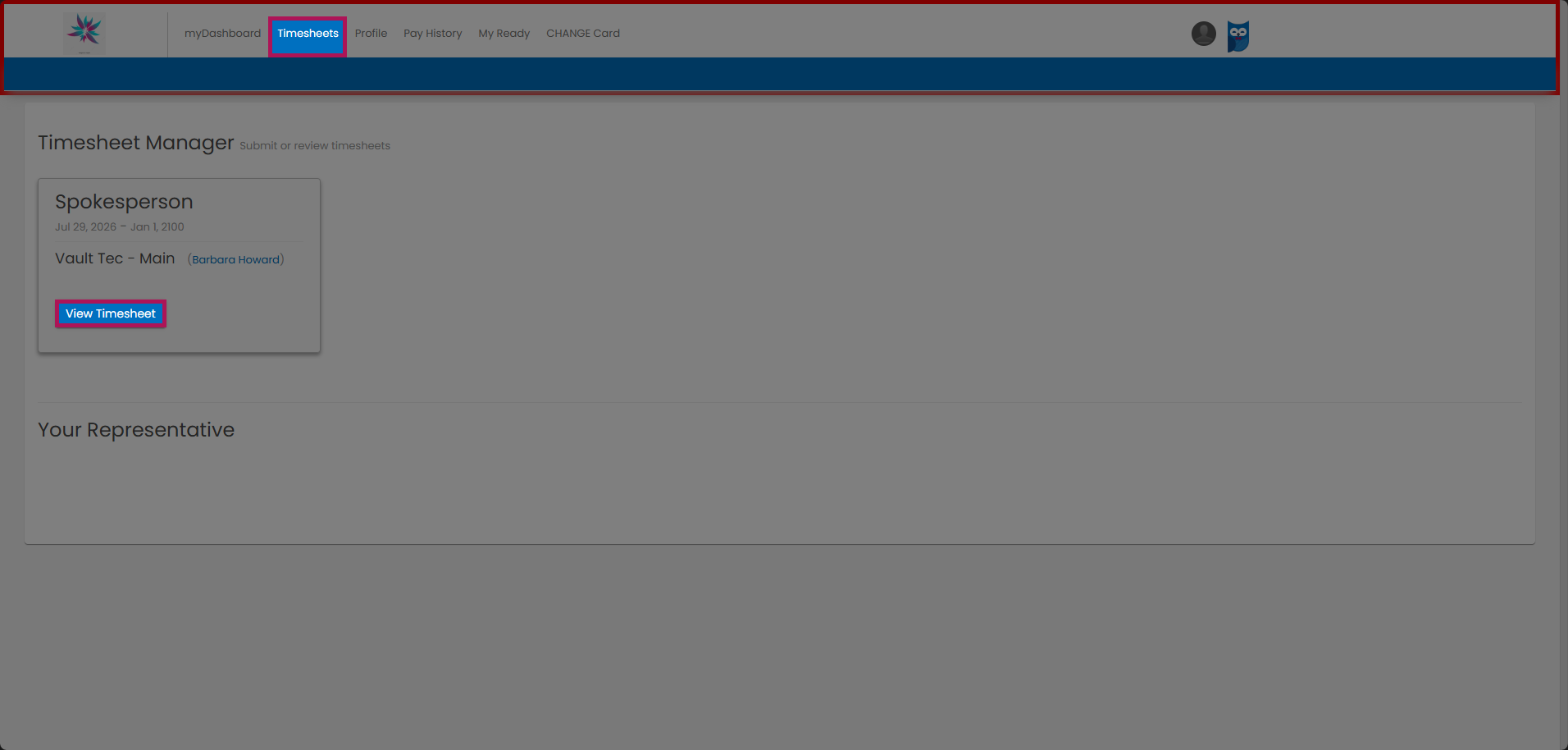 View Timesheet button for a job