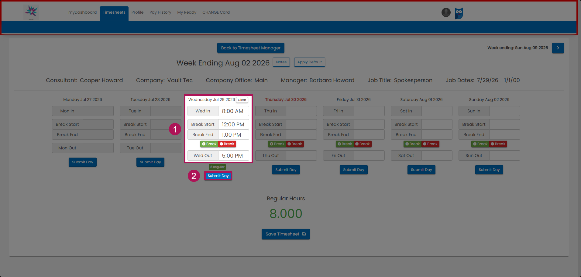 Submit Day button