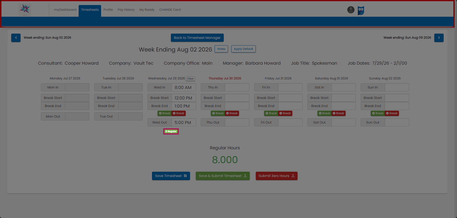 Total Daily Hours automatically calculated