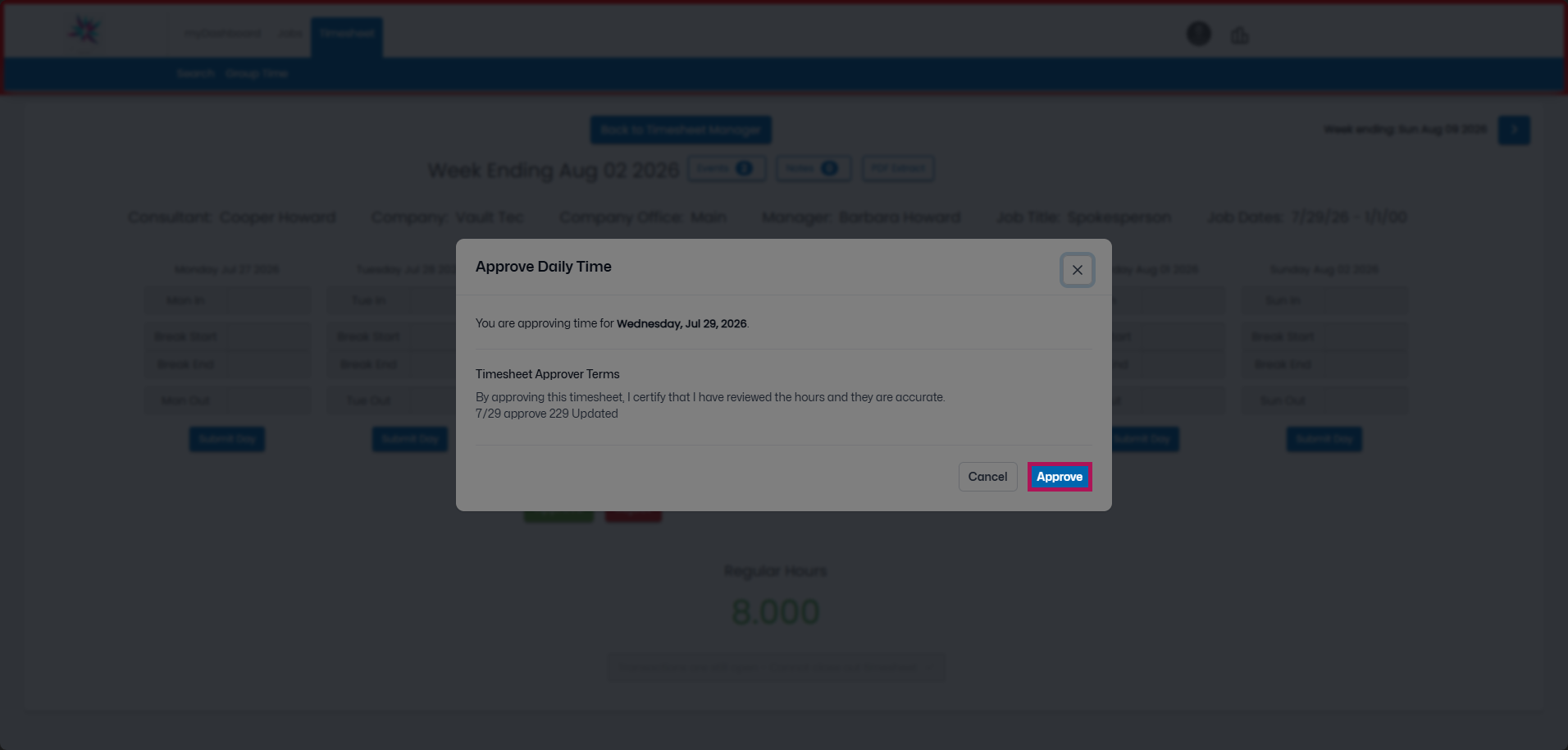 Approve confirmation pop-up