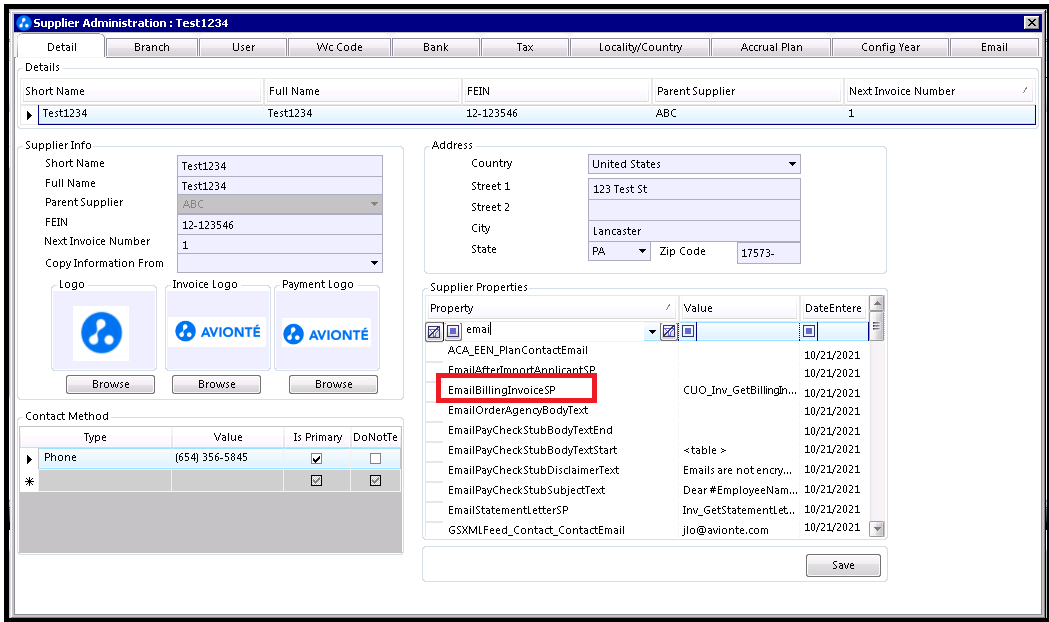 EmailBillingInvoiceSP config option location