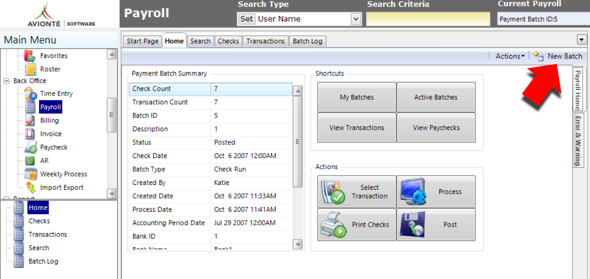 New Payroll Batch button