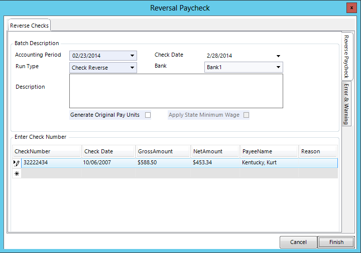 Reversal Paycheck window