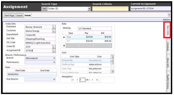 Assignment Detail Basic Info tab