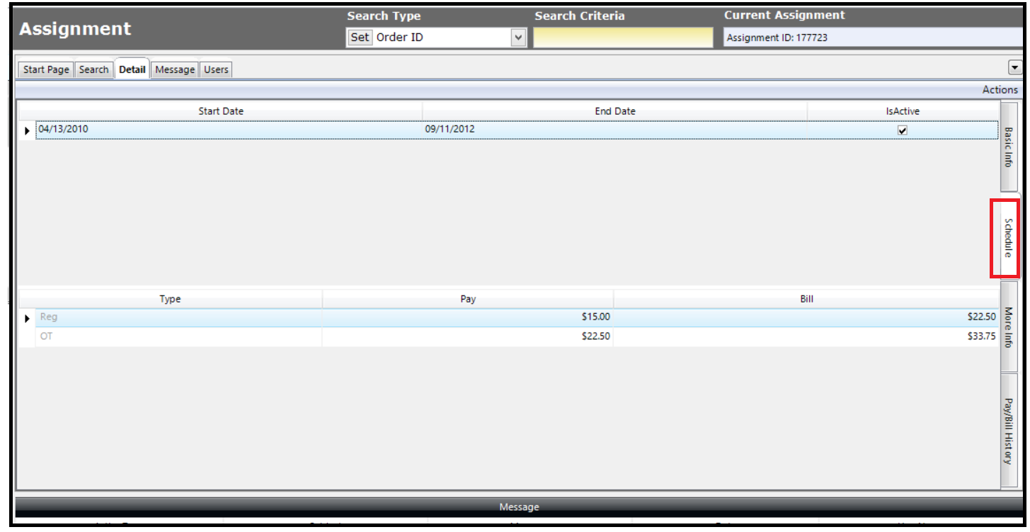 Assignment Detail Schedule tab