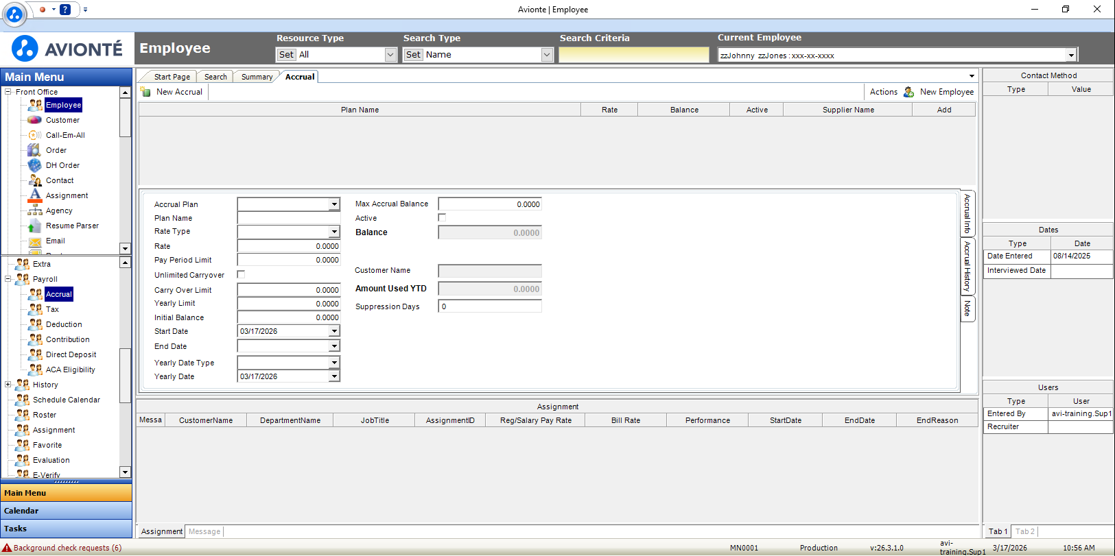 Employee Payroll Accrual tab