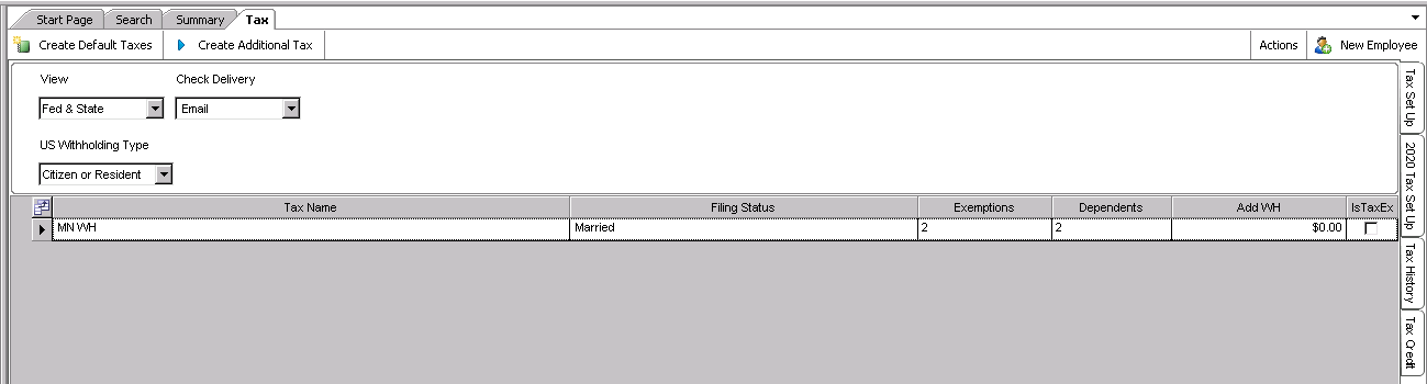Tax Set Up - detail
