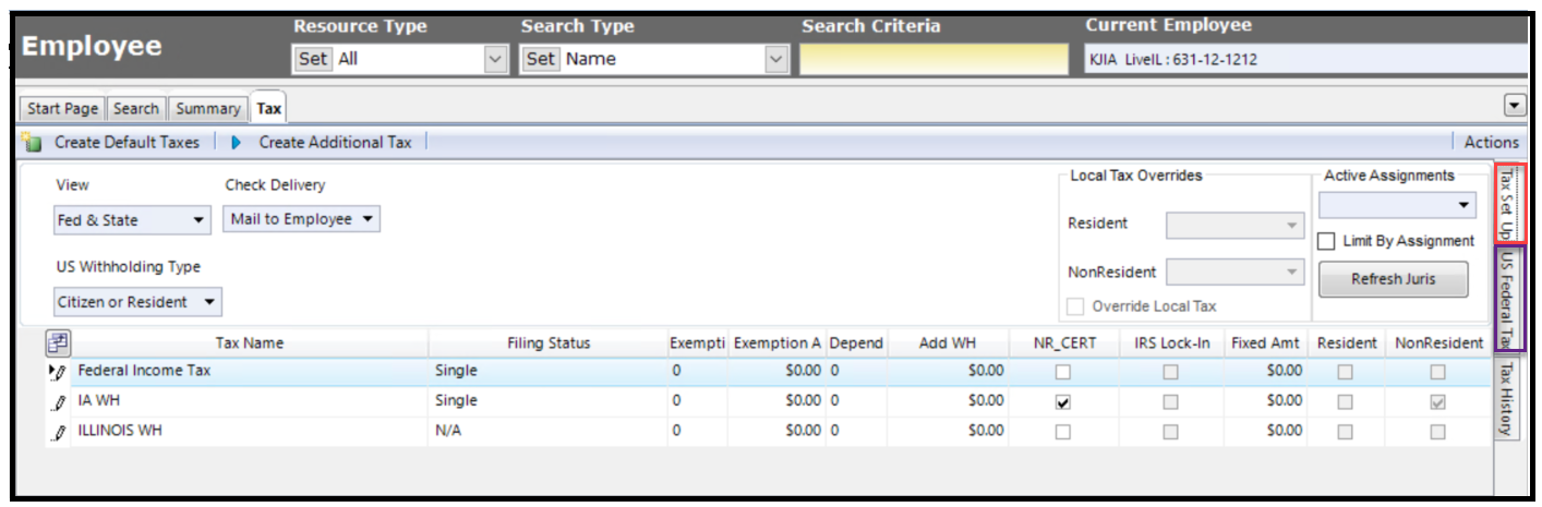 Tax setup options field chooser