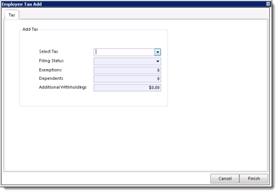 Employee Tax Add window