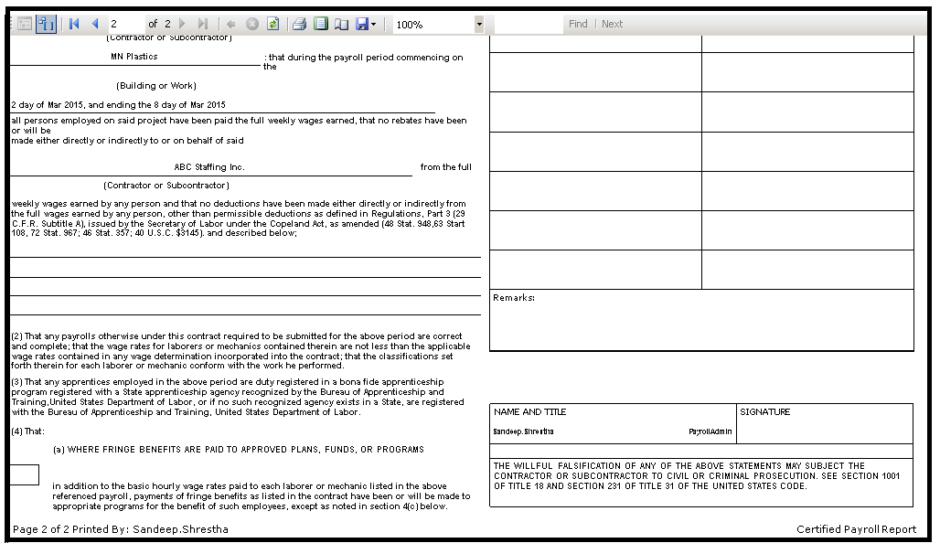 Certified Payroll report example - page 2