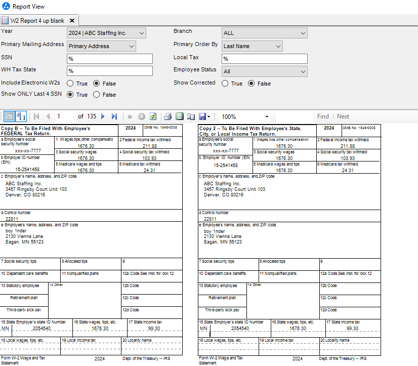 W-2 Report 4Up Blank