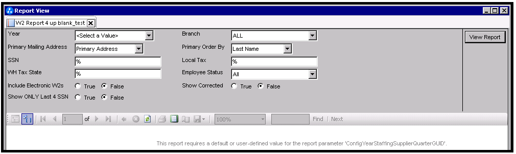 W-2 Report Parameters