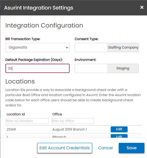 Asurint integration settings screen