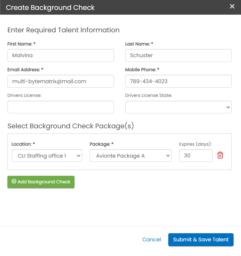 Create Background Check flyout with Provider Consent