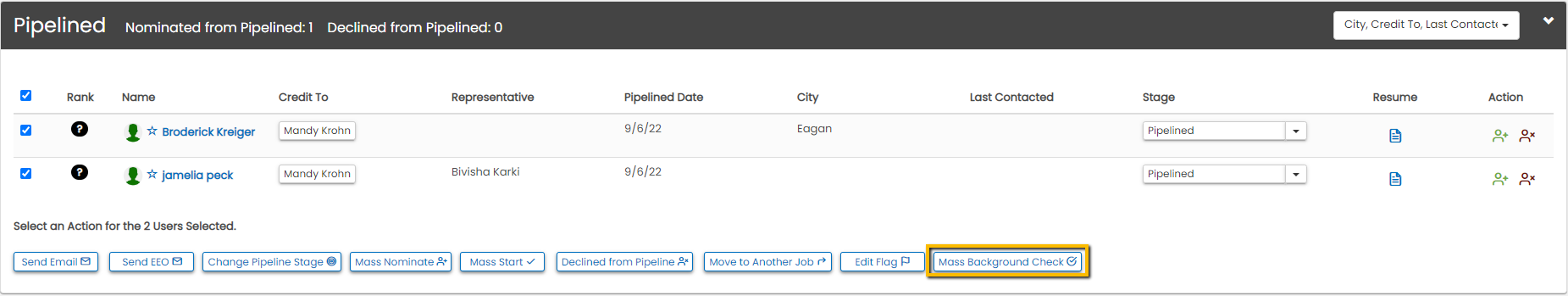 Job Pipelined section mass selection