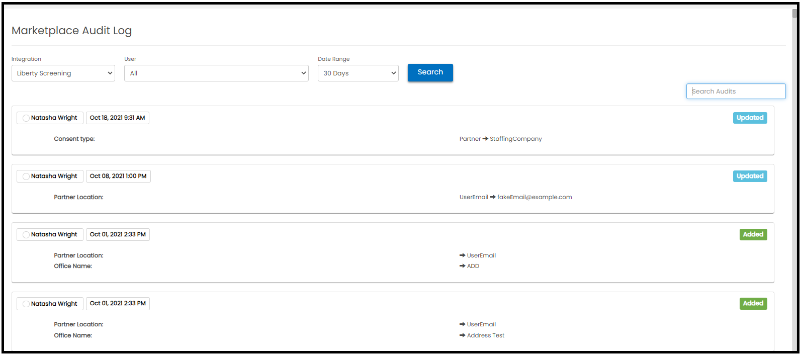 Marketplace Audit filters and search