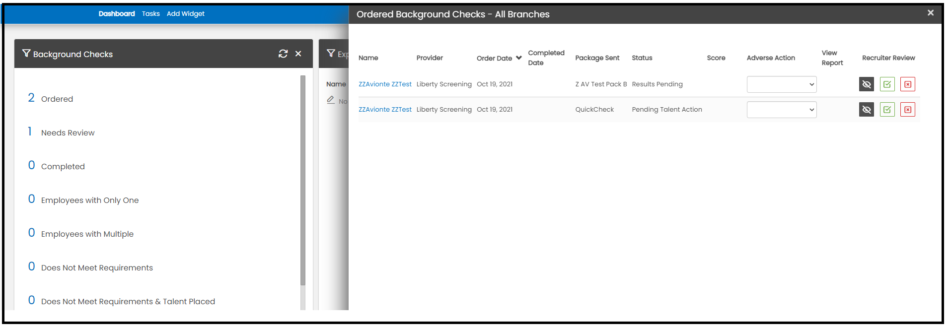 Background Check Widget — Ordered tab