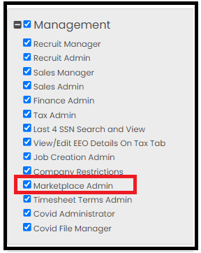 Marketplace Admin user permission setting