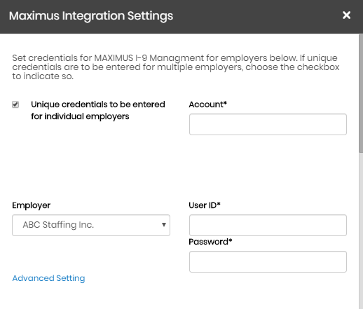 Maximus integration settings detail view