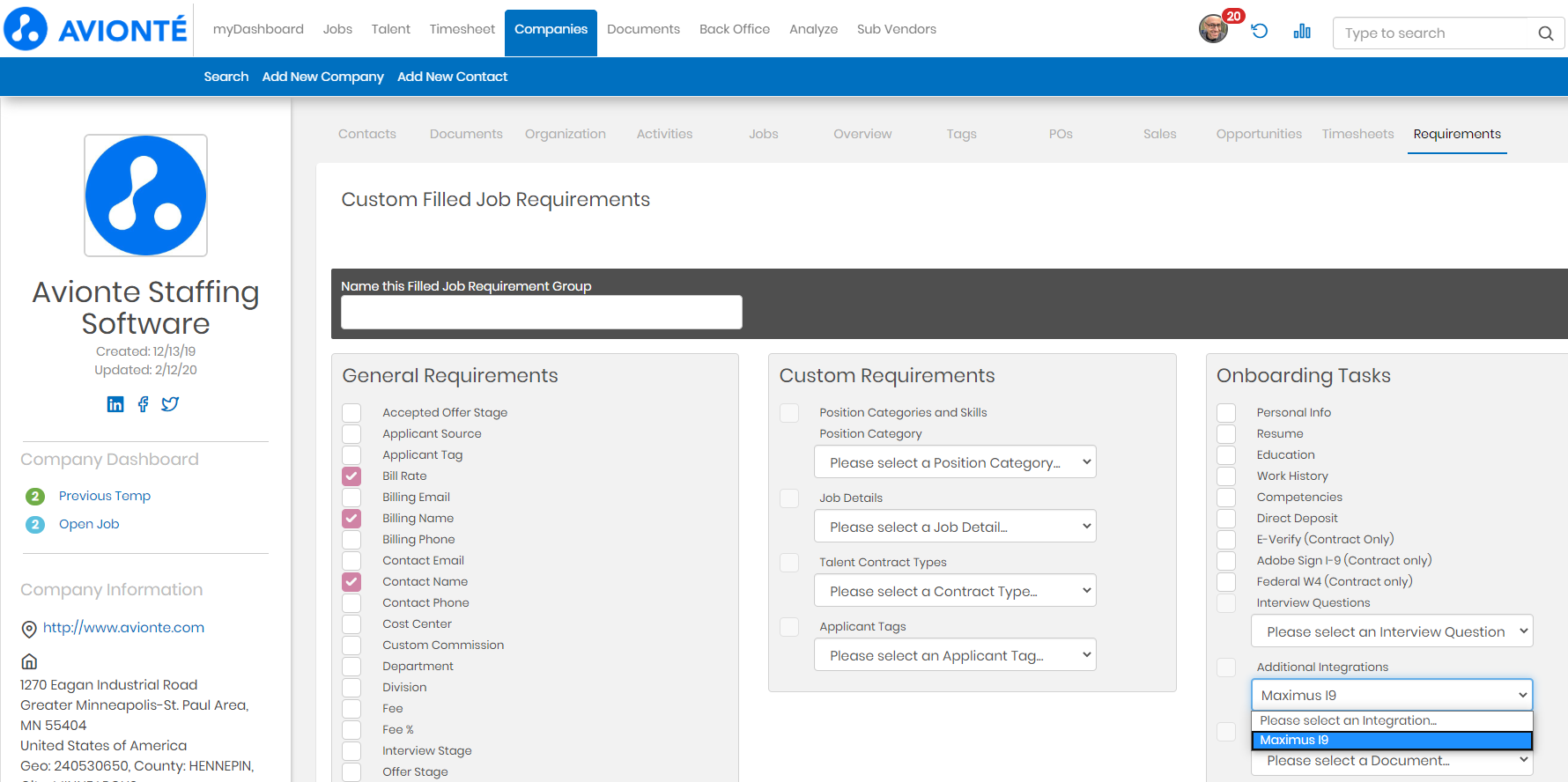 Additional Integrations dropdown with Maximus I9 selected