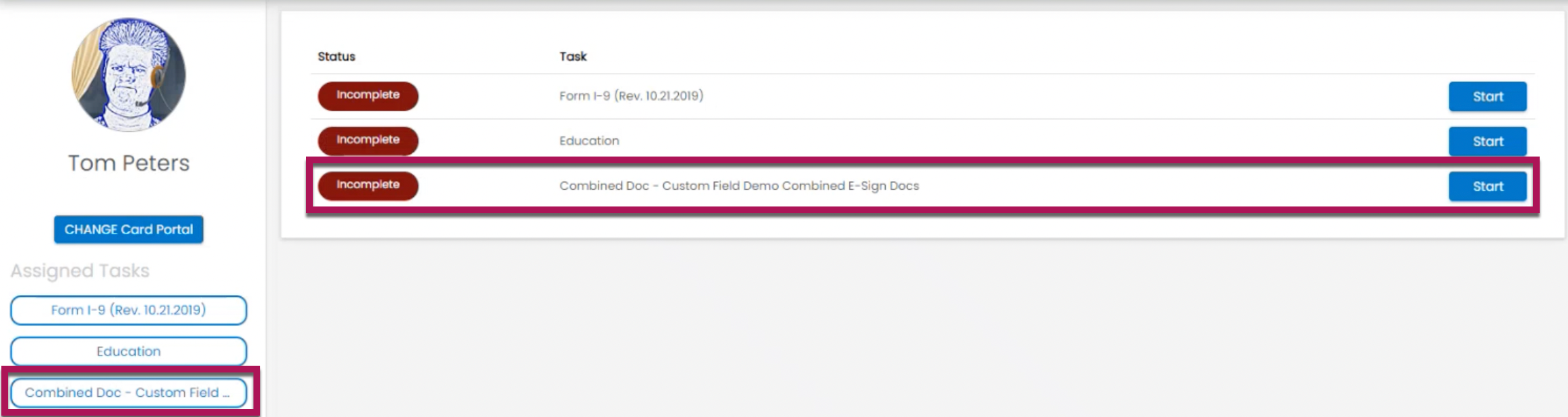 Talent Portal showing Onboarding Packets