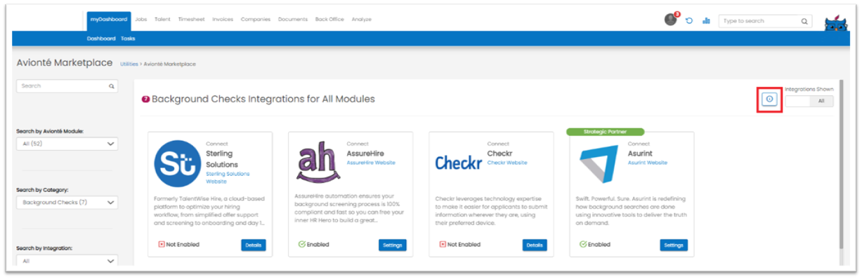 Marketplace Audit filter options