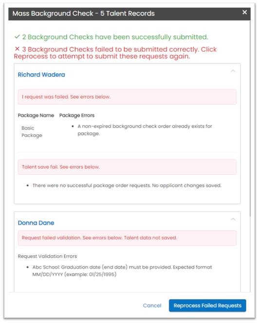 Mass order error details