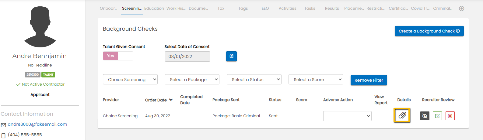 Background check Details button