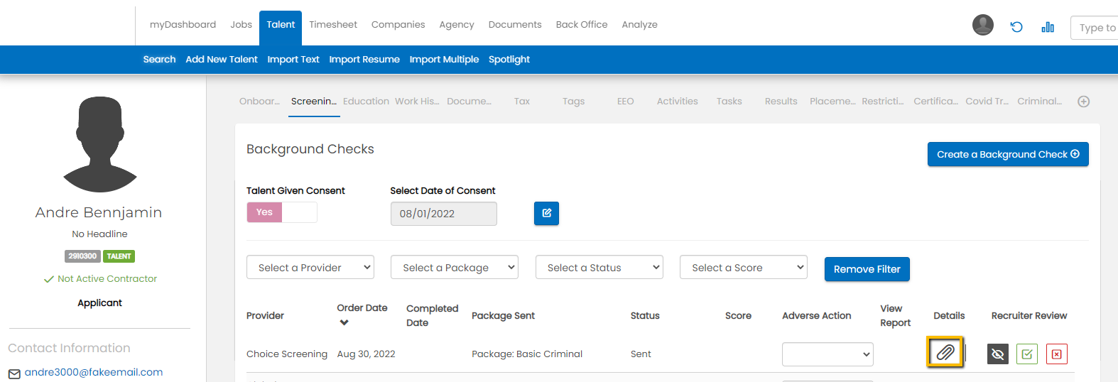 Details button on background check order
