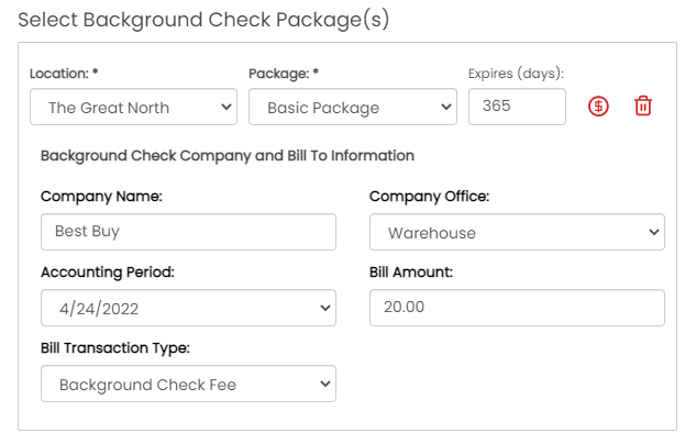 Billing transaction form