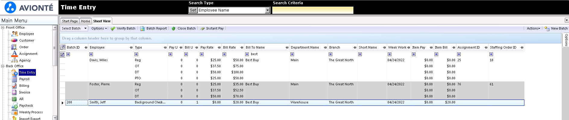 Billing transaction synced to Back Office