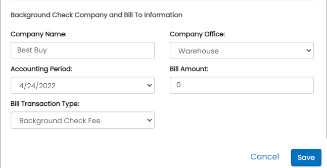 Set bill amount to zero to delete billing transaction